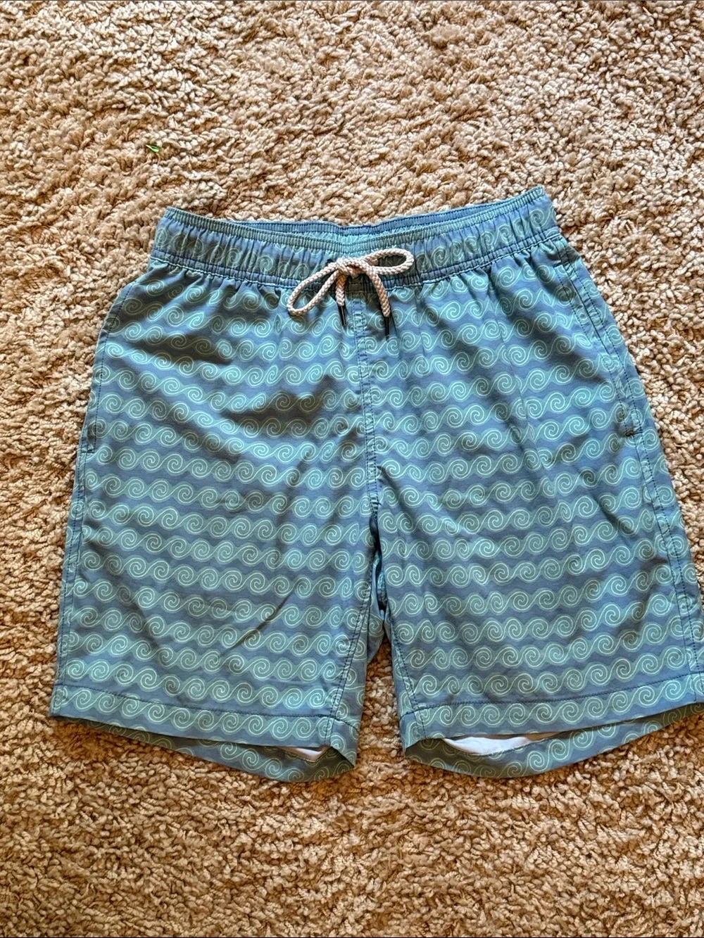 Faherty Beacon 7 Swim Trunk Short Teal Rolling Seas Blue Size Small Mens